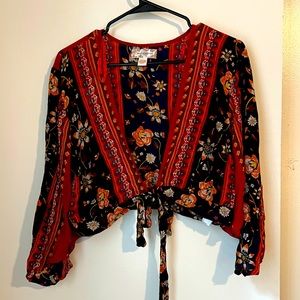 Band of gypsies floral front tie blouse